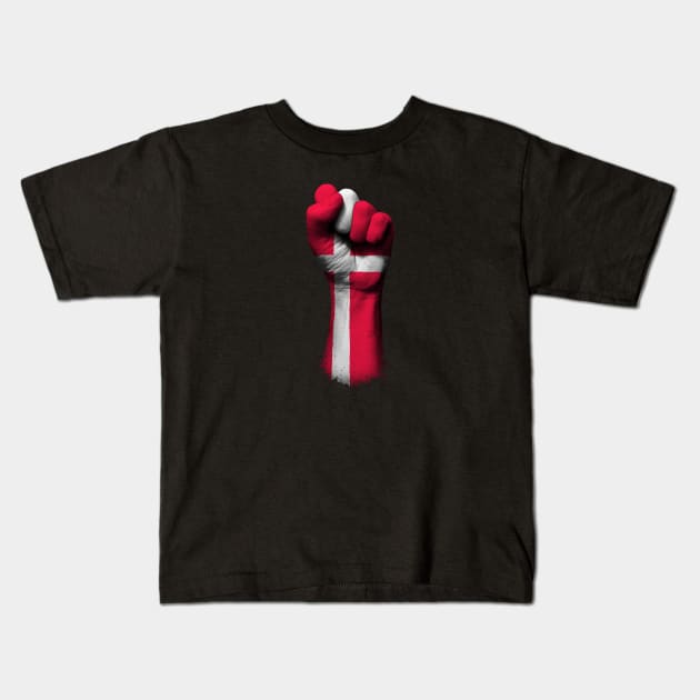 Flag of Denmark on a Raised Clenched Fist Kids T-Shirt by jeffbartels